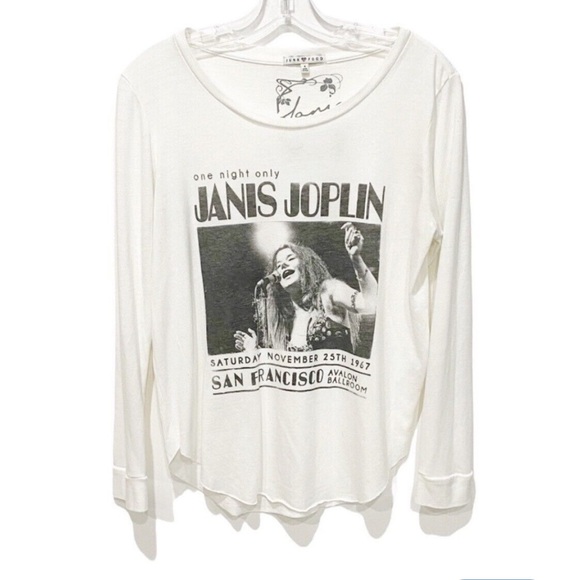 JUNKFOOD Janis Joplin One Night Only White TShirt Long Sleeve XS  Band Tee NWT - Picture 3 of 3